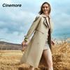 Cinemore Autumn Long Trench Coat for Women Casual Windbreaker Jacket Double Breasted Lapel Belted Overcoat Female Chic Lady Coat