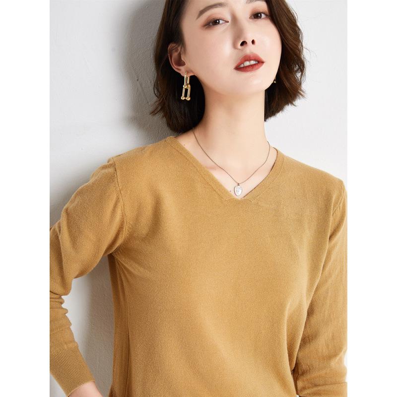 Women's Early Autumn V-Neck Long-Sleeve Loose Pullover Sweater