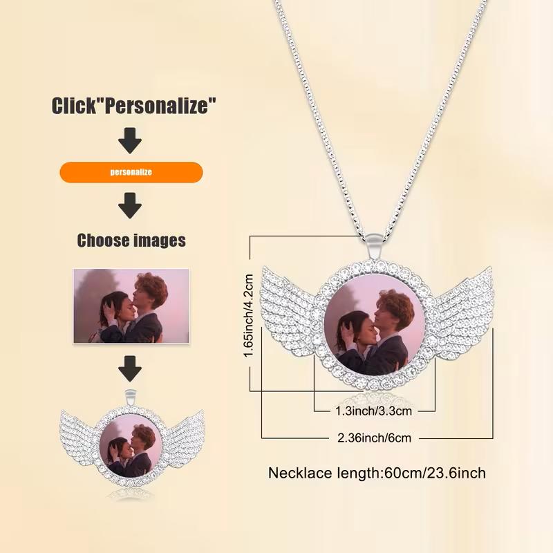 Collana con ali personalizzata con immagine, regalo commemorativo, adatta come regalo per fidanzato, regalo per fidanzata, regalo per la festa del papà