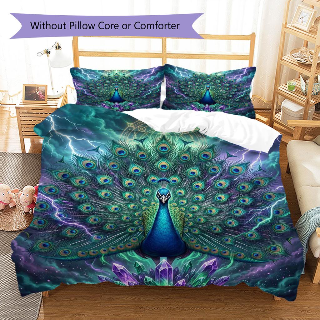 Peacock Pattern Bedding Quilt Set Quilt Cover Pillowcase Home Decoration Birthday Gift (1 * Duvet Cover + 2 * Pillowcase, Without Core)