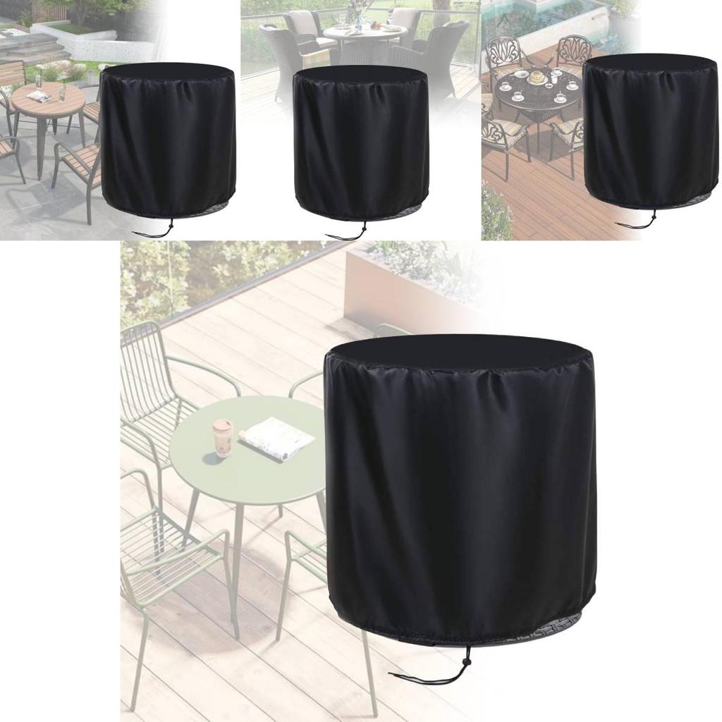 Durable Black Oxford Round Table Cover For Outdoor Patio Rain Dust Wind Protection