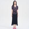 V-neck printed twisted waistband bubble sleeve T-shirt for women in 2026 summer, slim fit and stretchy commuting top