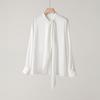 2025 Spring Women's Long Sleeve Mulberry Silk Shirt with Ribbon - Commuter Style, Slim Fit, Solid Color