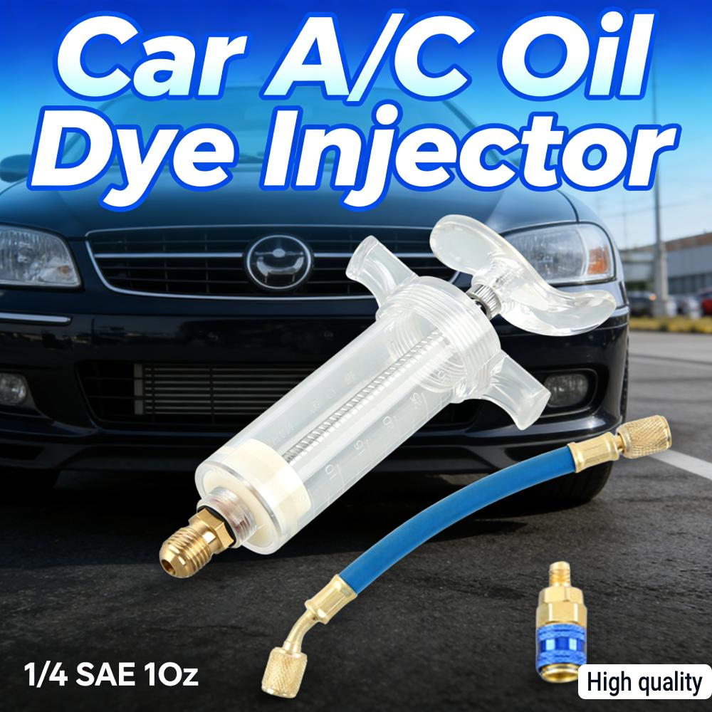 Auto Compressor Oil Dye Injector with R-134A Low Side Quick Coupler Adapter 1/4 SAE Air Conditioning Auto Oiler Injection 30ml