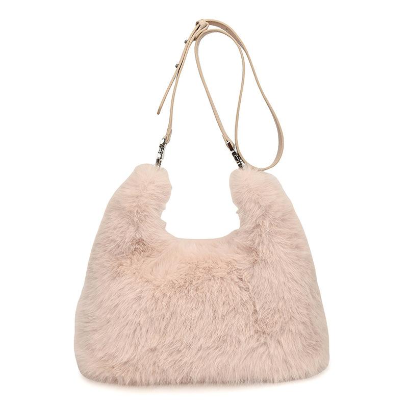 Soft Plush Casual Women's Crossbody Bags Faux Fur Sweet Ladies Big Shoulder Bag Solid Color Winter Furry Female Handbags Tote