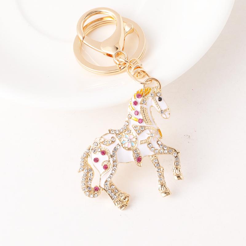 Fashion Metal Rhinestone Pony Keychain Pendant For Women Men Zodiac Horse Car Keyring Backpack Decoration Jewelry New Year Gift