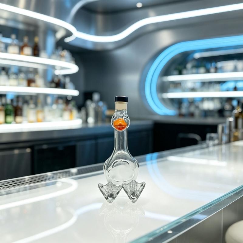 See Through Glass Liquor Bottle with Cap and Bird Profile for Cabinet Shelf Display, Liquid Storage, and Fruit Soak Projects for Daily Use