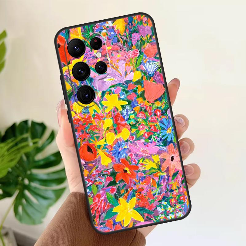 Colourful Flower Painting Art Soft Case For Samsung Galaxy S24 Ultra S21 S22 S23 S25 Plus S20 FE S9 S10 S23 FE Phone Cover