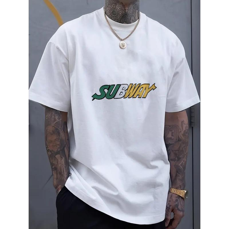 

Men s Casual T-Shirt Black Subway Logo Print Streetwear Daily Wear S чёрный