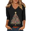 Women's Casual Fashionable Sexy Comfortable V-Neck Christmas Three-Quarter Sleeve Top