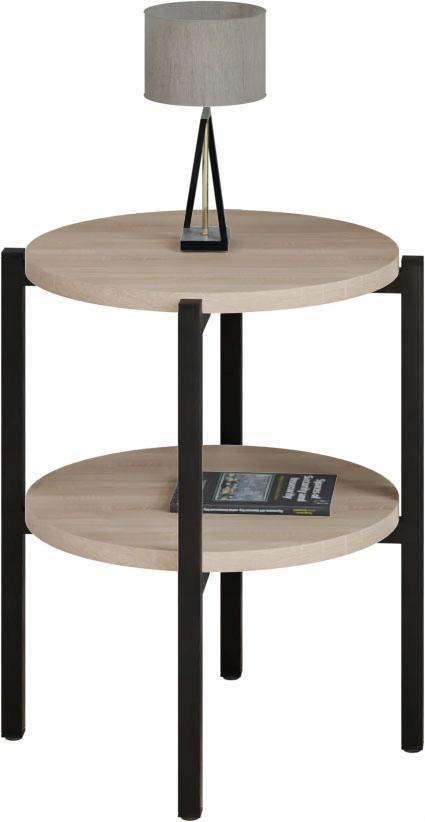 Stolik Nocny Okrągły Loft Z Półką 35X35X46 Cm Metalowy Czarny