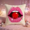 Glossy Red Lips Art Cushion Cover Premium Comfort Reversible Pillow Cove Two In One Design for Any Room  Car Interior