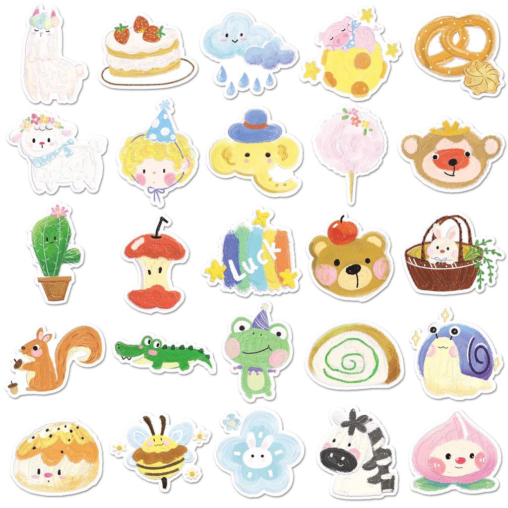 50pcs Cute Cartoon Oil Painting Style Waterproof Stickers for Journals and Water Bottles