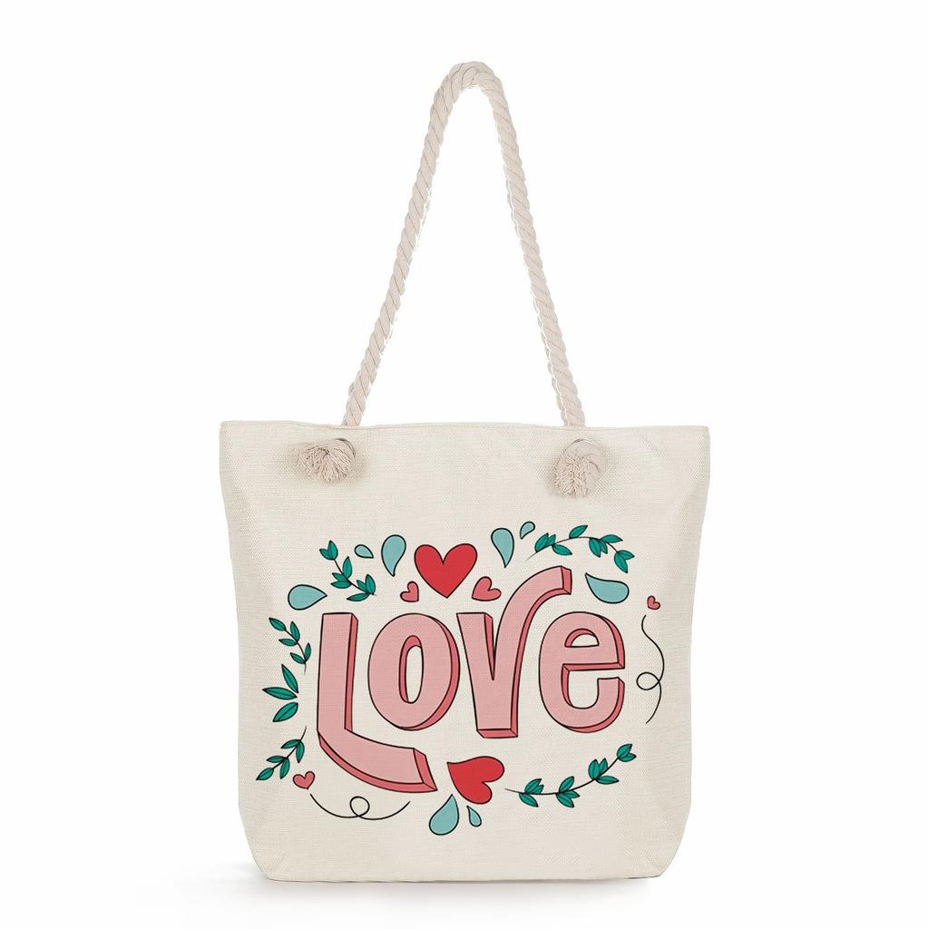 Multifunctional Trendy Letters Printed Thick Rope Shoulder Beach Bag Casual large capacity handbag 7593