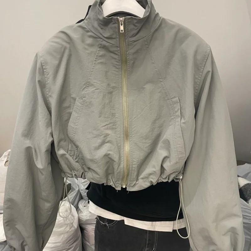 Summer Vintage Sunscreen Jacket Women's Windbreaker Cropped Jackets Harajuku Oversized Streetwear Long Sleeve Female Elegant Top