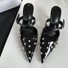 Fashion Fashion Crystal Rivet Designer High Heels Mules Slippers Elegant Pointed Toe Buckle Strap Shoes Women Pumps Sandals