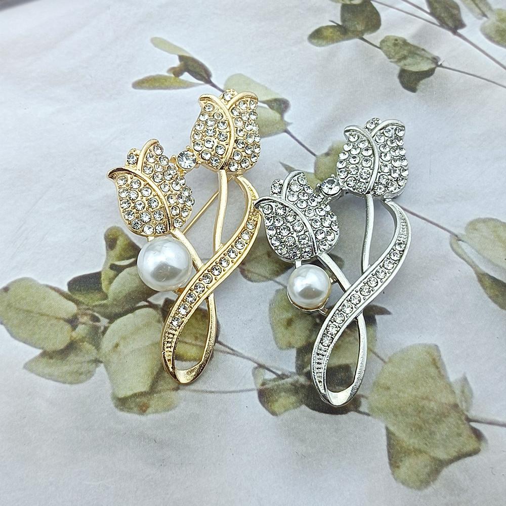 New Rose Brooch Tulip Flower Pin Anti Glare Suit Chest Flower Collar Needle Electroplated Jewelry