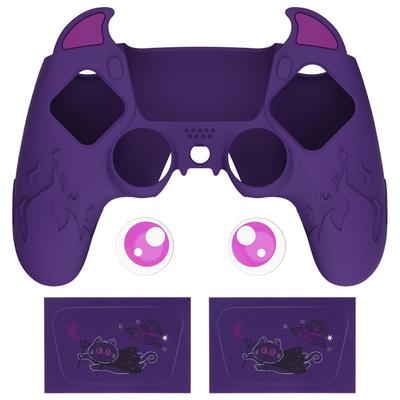 PlayVital PS5 Controller Silicone Cute Controller Cover Skin Protector with Thumb Grip Caps and Touchpad Stickers Cover, (Demon Style) (Purple)