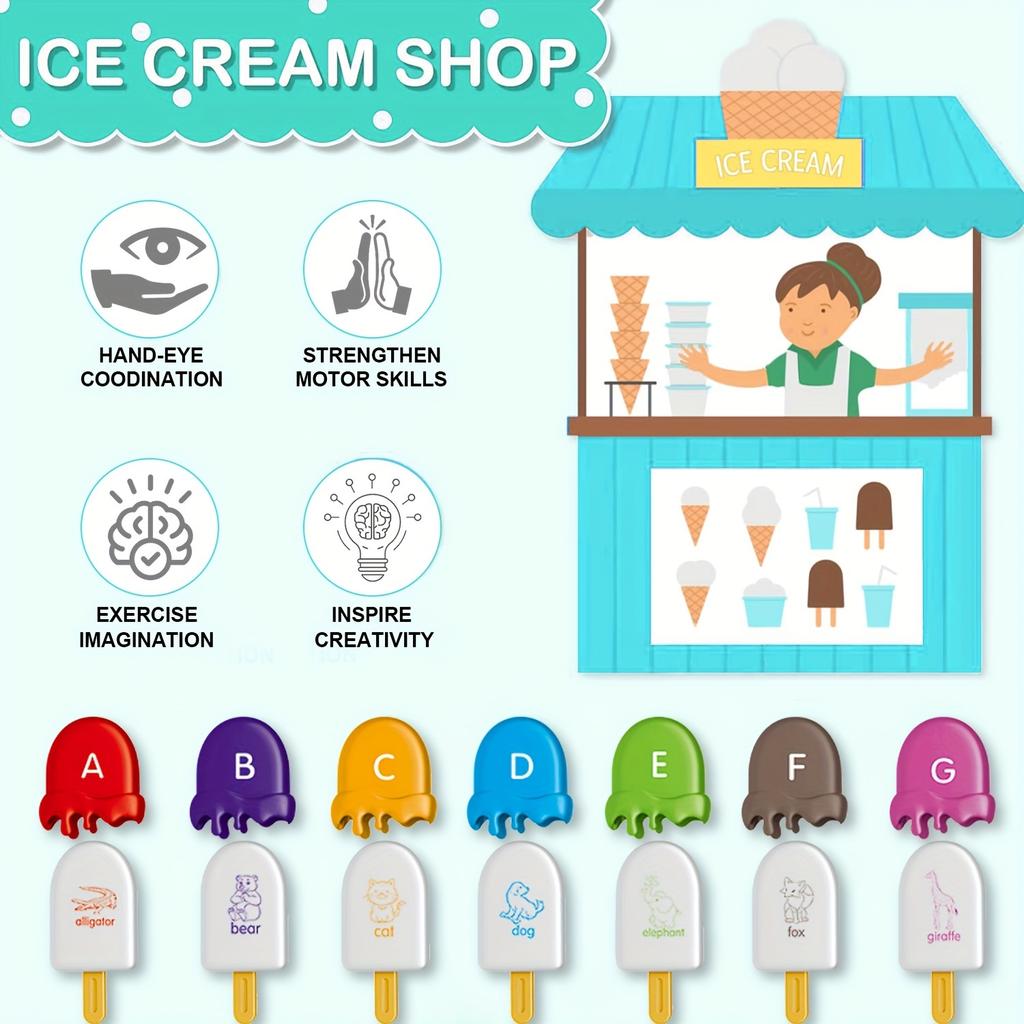 Matching Letters Ice Cream Toy Alphabet Match Uppercase Lowercase Color Cognitive Pairing Game Education Learning For Boy Girl