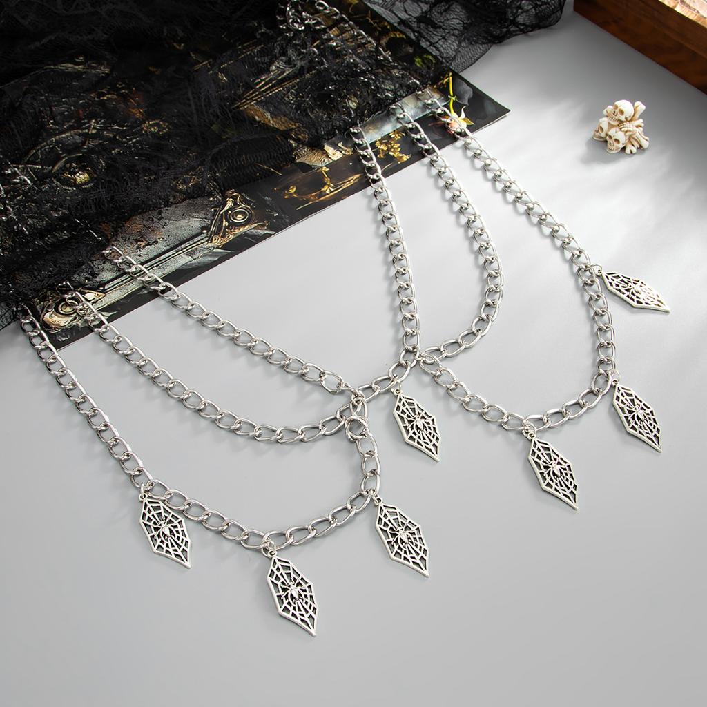 Punk Style Spider Web Pendant Multi-Layer Body Chain Vintage Crescent Moon Joint Waist Chain for Women Men Unisex Streetwear Accessory