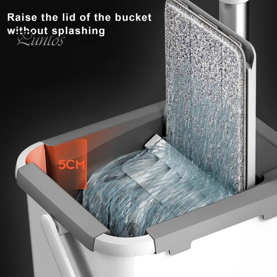 Stainless Steel Handle Lazy Mop Flat Squeeze Bucket Set with Long 360-Degree Rotation Dry Wet Use Tile Floor Cleaning Wringer Kit Family-Friendly Tool