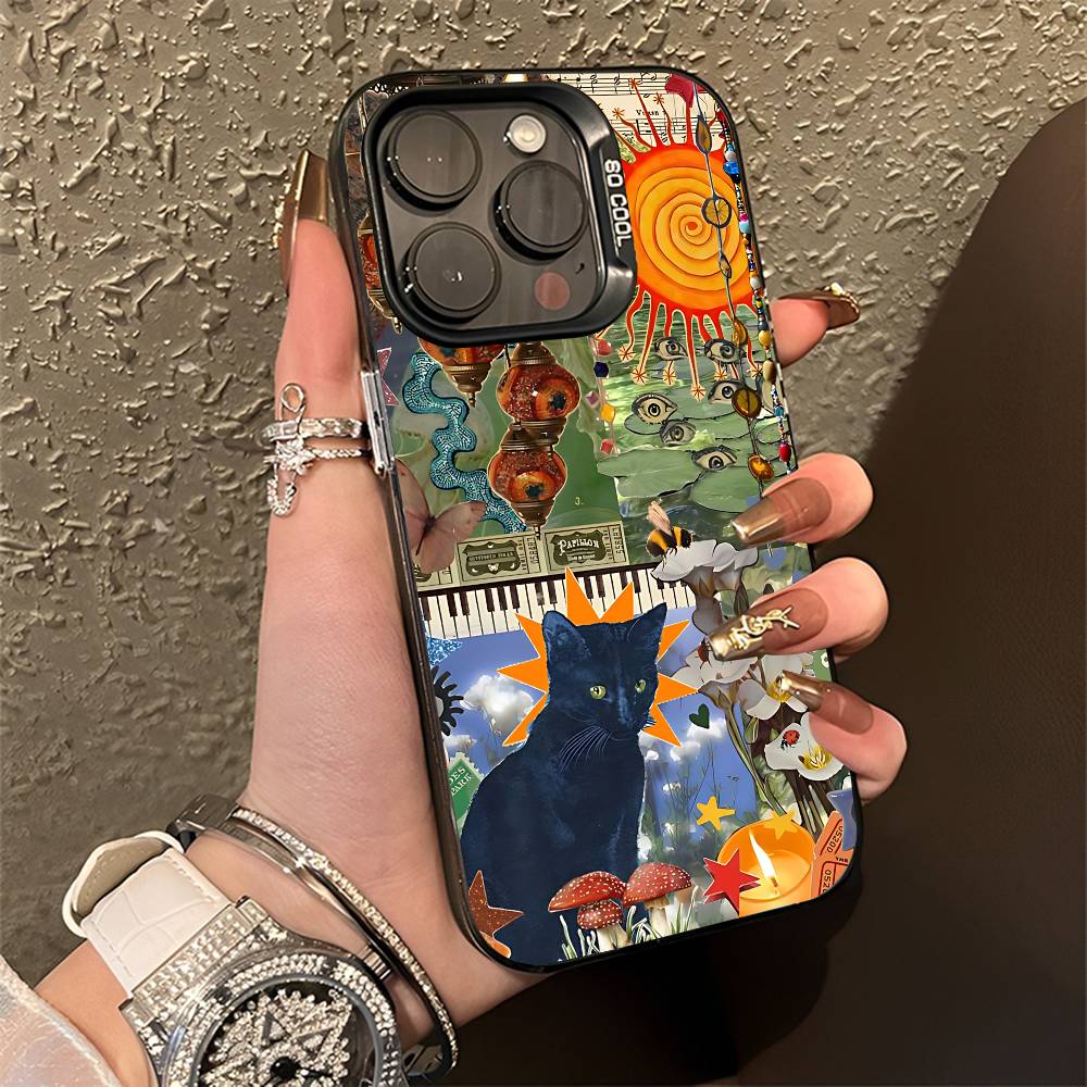 Black Cat Graphic Montage Phone Case For iPhone 15,17,12,14,13,16,11,E,Max,Plus,Air,Pro,Mini Matte Protect Cover