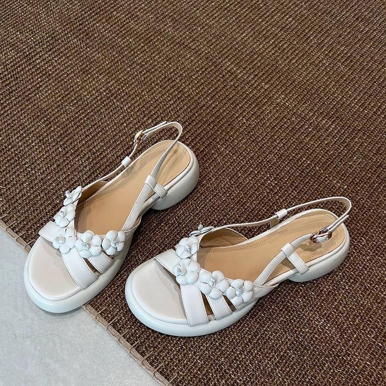Summer New Flowers Thick-soled Age Reduction Empty Versatile Comfortable Absolute Child Foreign Style Cute Open-toed Sandals Women's Thick Heel
