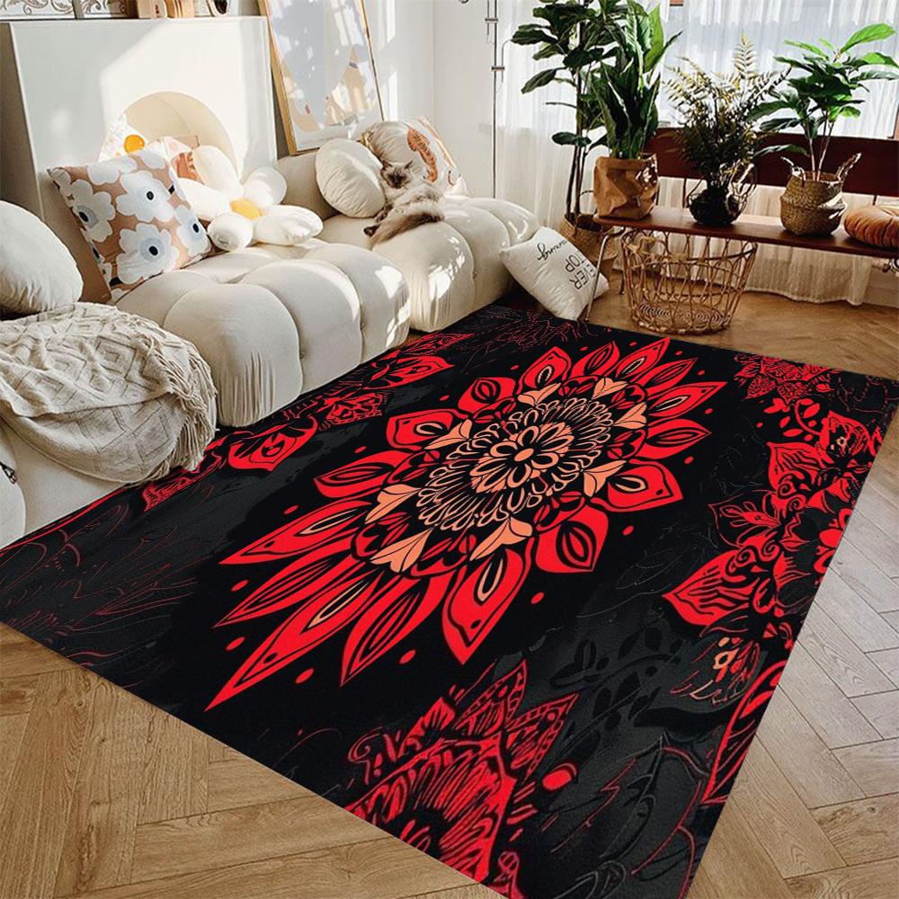 Non-Slip Vintage Mandala Area Mat Bohemian Style Polyester Rug for Living Room Bedroom Entryway Vibrant Home Decoration Carpet