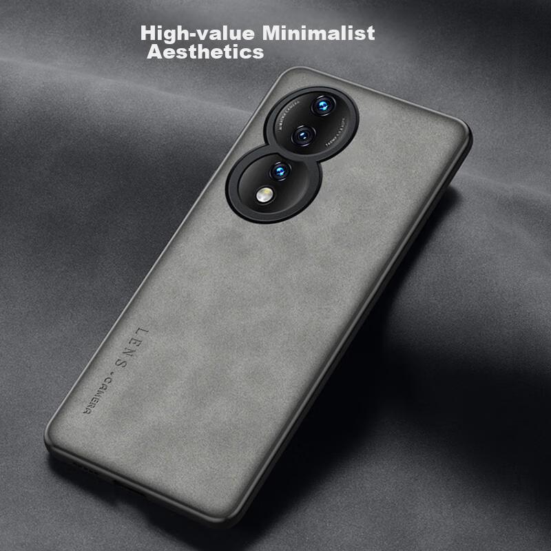 Honor 80 Phone Case, Honor 80 Full Lens Protection, Silicone Soft Edge, Shockproof, Ultra-Thin, Simple And Leather Texture Case, Quiet Black