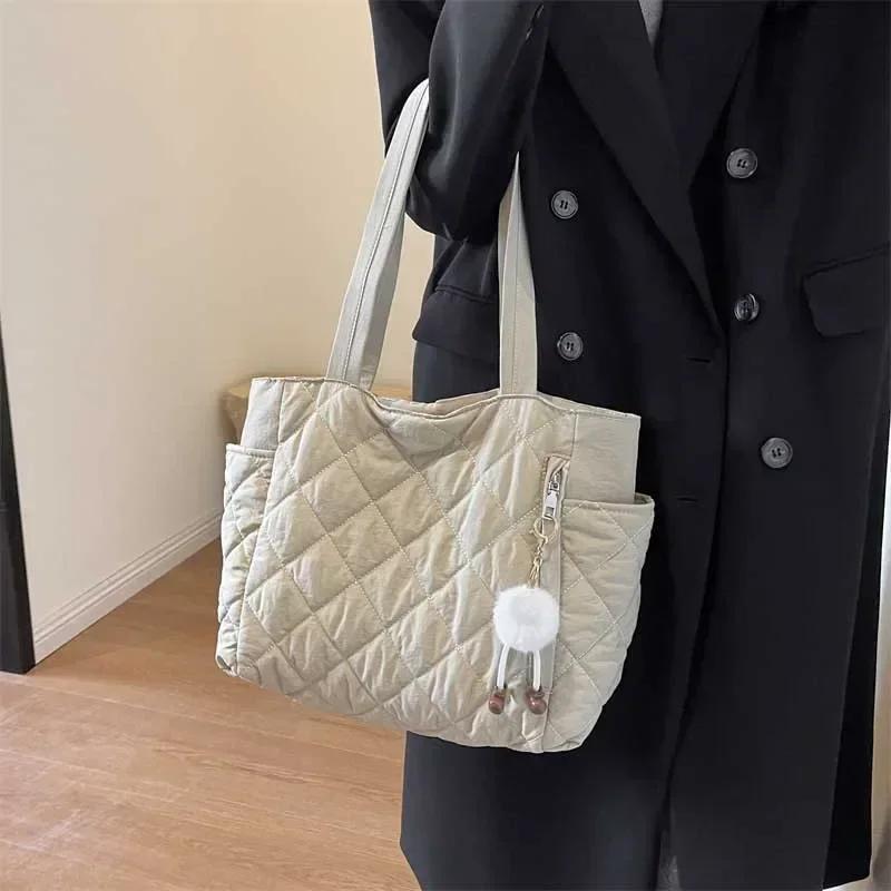 Women Padded Hobo Handbag Casual Lightweight Handbag Adjustable Strap Top Handle Bag Diamond Quilted Tote Bag Slouchy Travel Bag