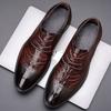 First Layer Cowhide British Style Leather Shoes Men's Genuine Leather Men's Shoes Autumn Pointed Business Dress Crocodile Pattern Brown Leather Shoes