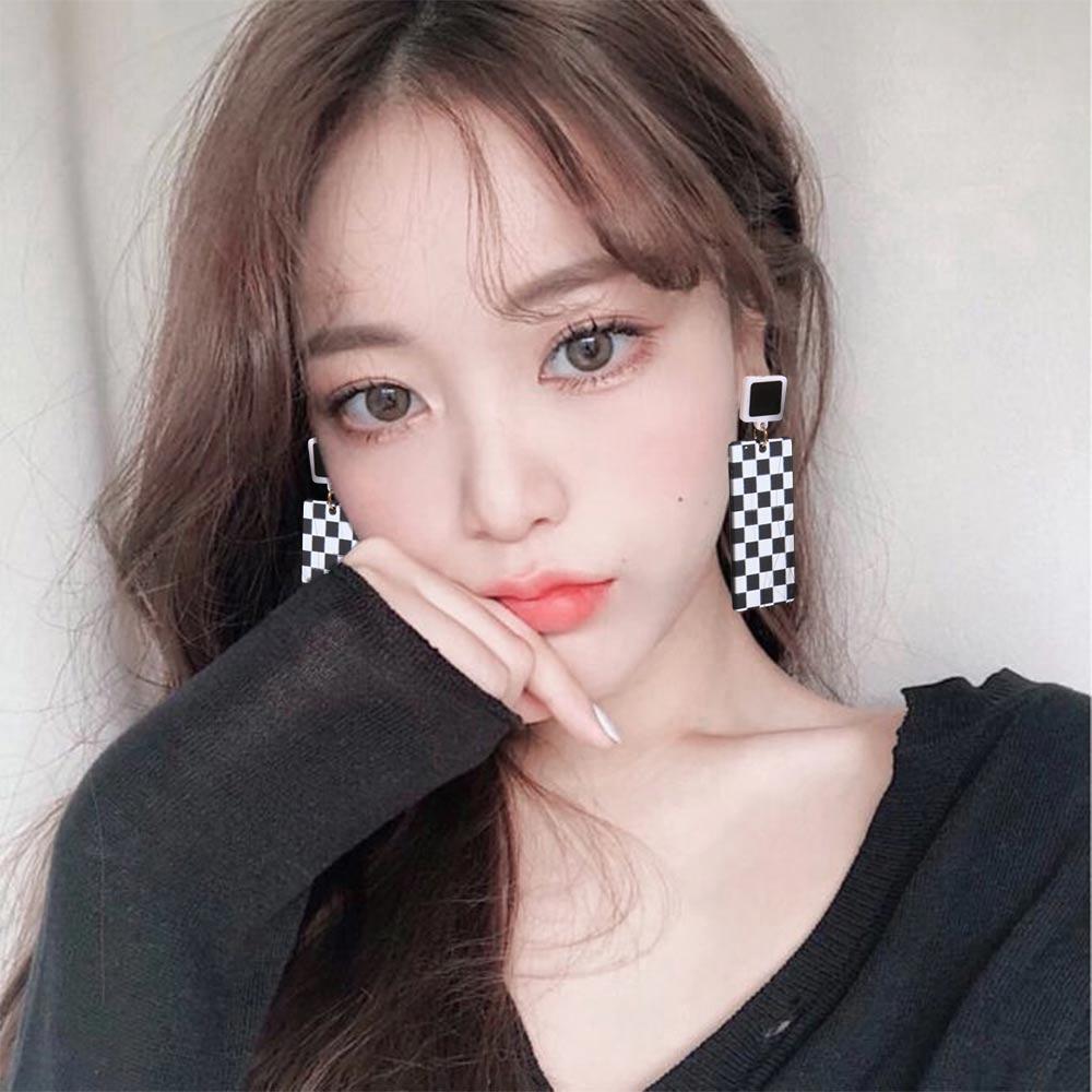 Korean Style Checkerboard Rectangle Women Earrings Dangle Earrings Ear Studs Checkerboard Earrings