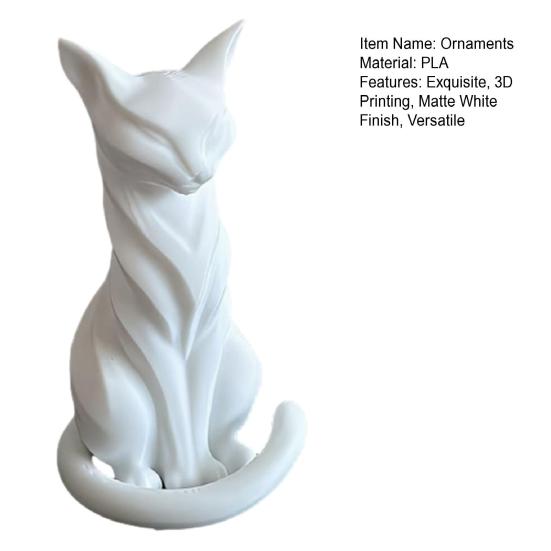 Cat Sculpture, 3D Printed Matte White Desktop Decor with Artistic Lines, Home Ornaments for Shelf Display, Minimalist Decor Gift for Cat Lovers