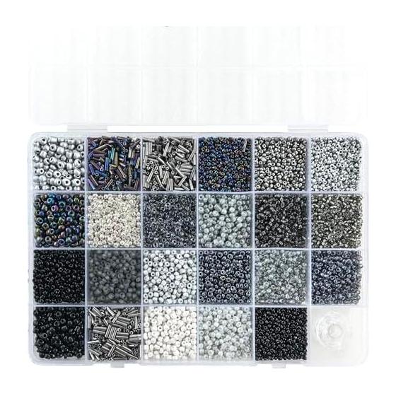 BetterJonny Glass Seed Beads & Tube Beads Kit 23 Colors Mixed Pony & Bugle Beads with Elastic String Materials for DIY Jewelry Making,