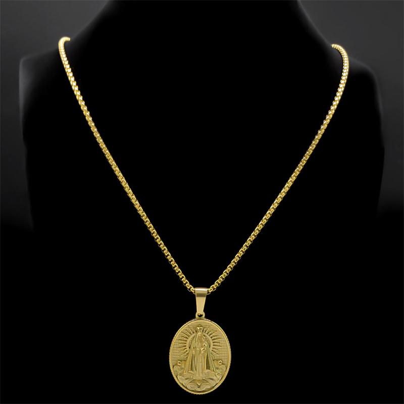 Brazil Nossa Senhora Our Lady of Aparecida Medal Necklace for Men Women Stainless Steel Gold Color Chain Jewelry Colar NZZ466S02