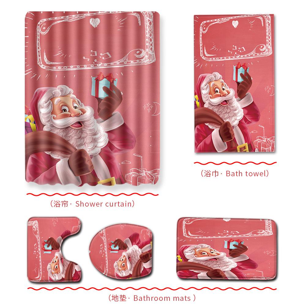 Christmas Bathroom Shower Curtain Bath Towel Floor Mat Five-Piece Set Bathroom Toilet Carpet Shower Foot Mat