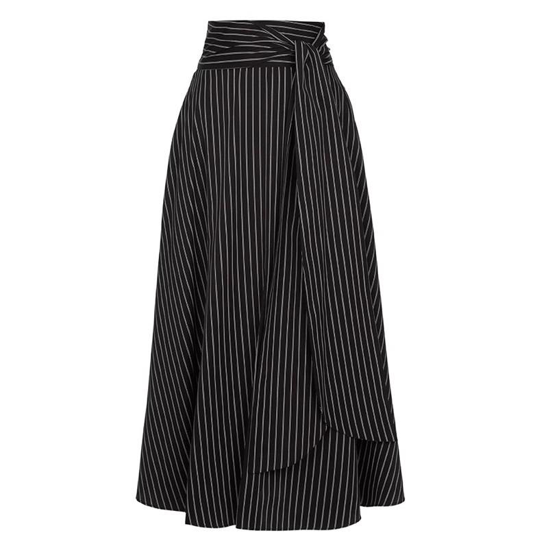 Women's Striped Irregular Midi Skirt, 2025 Spring/Autumn Collection, High Waist Tie A-Line.