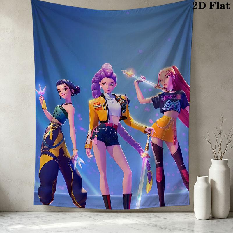 Tapisserie Demon Hunters Kpop Accroche Murale Esthétique Couverture en Tissu Imprimé Tapisseries Décoratives Pour Chambre Salon Décoration de Maison