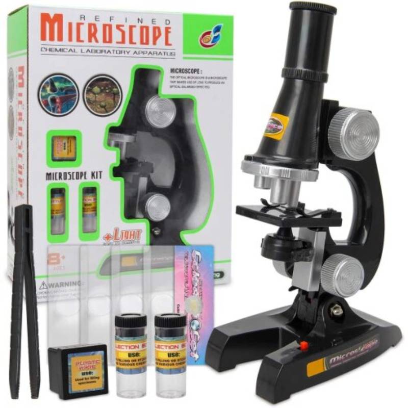 Kids Students Optical Microscope Set Kit With Light Scientific Toy Experimental