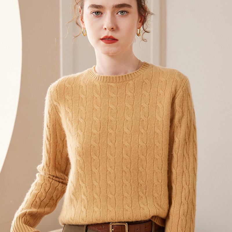 Women's Autumn/Winter Luxurious Loose Cable Knit 100% Cashmere Pullover Sweater