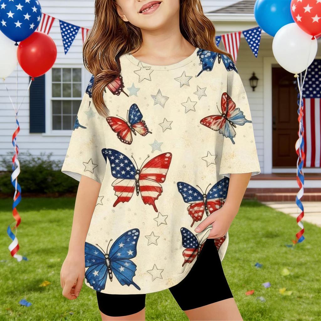 Kids Independence Day Print Round Neck Short Sleeve Casual T-shirt