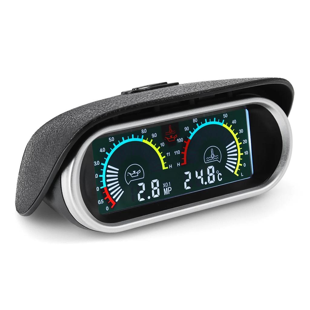 2 IN 1 LCD Gauge+Alarm Oil Pressure Gauge+Water Temperature Meter with Sensor 1/8NPT for Petrol Diesel Auto Car 12V24V