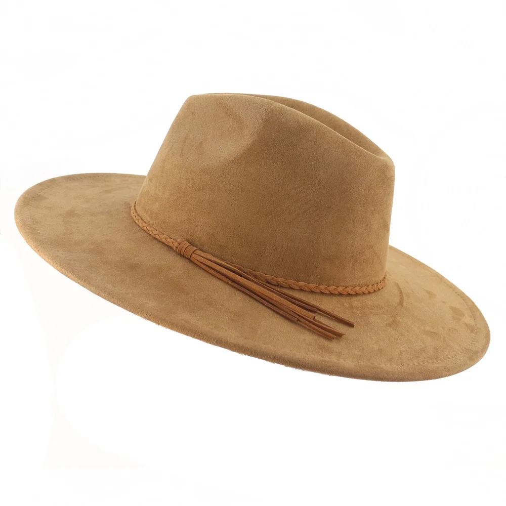 Khaki Suede Hat Wide Brim New Fedora Hat Men Women Autumn Winter Felt Hats Classic Church Fedoras Chapeau Sombrer