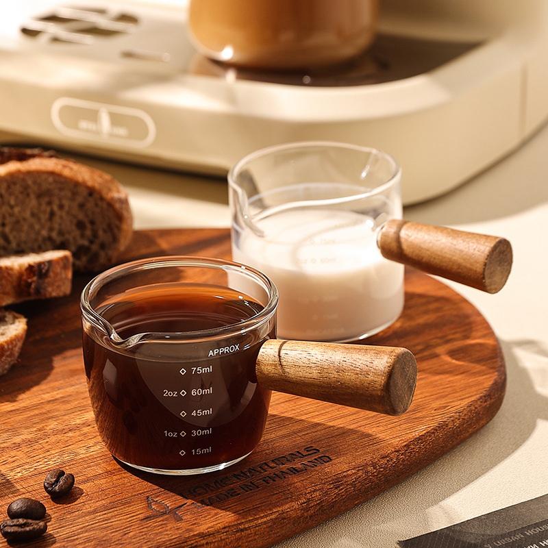 75ml Heat‑Resistant Glass Measuring Jug Double Spout Espresso Milk Pitcher with Handle Graduated Coffee Measure Cup