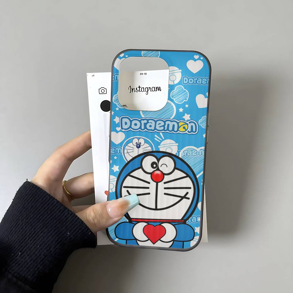 Cartoon Doraemon For IPhone 17 16 15 11 12 13 14 Pro Max Plus Pro Corrugated Translucent Back Phone Cover