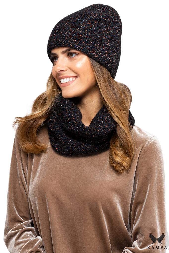 Badalona-Women' Set: Hat + Scarf, Cotton, Black