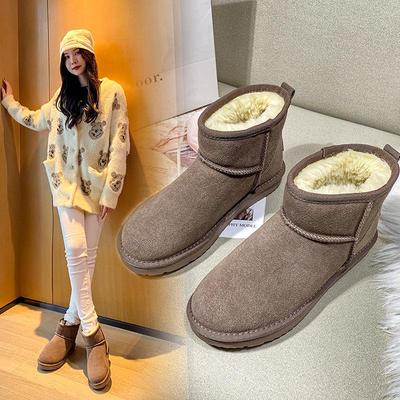 2025 Damen Rutschfeste Kuhfell Schneestiefel, Plüschgefüttert, Warme Winterklassiker, Kurzes Schaftdesign