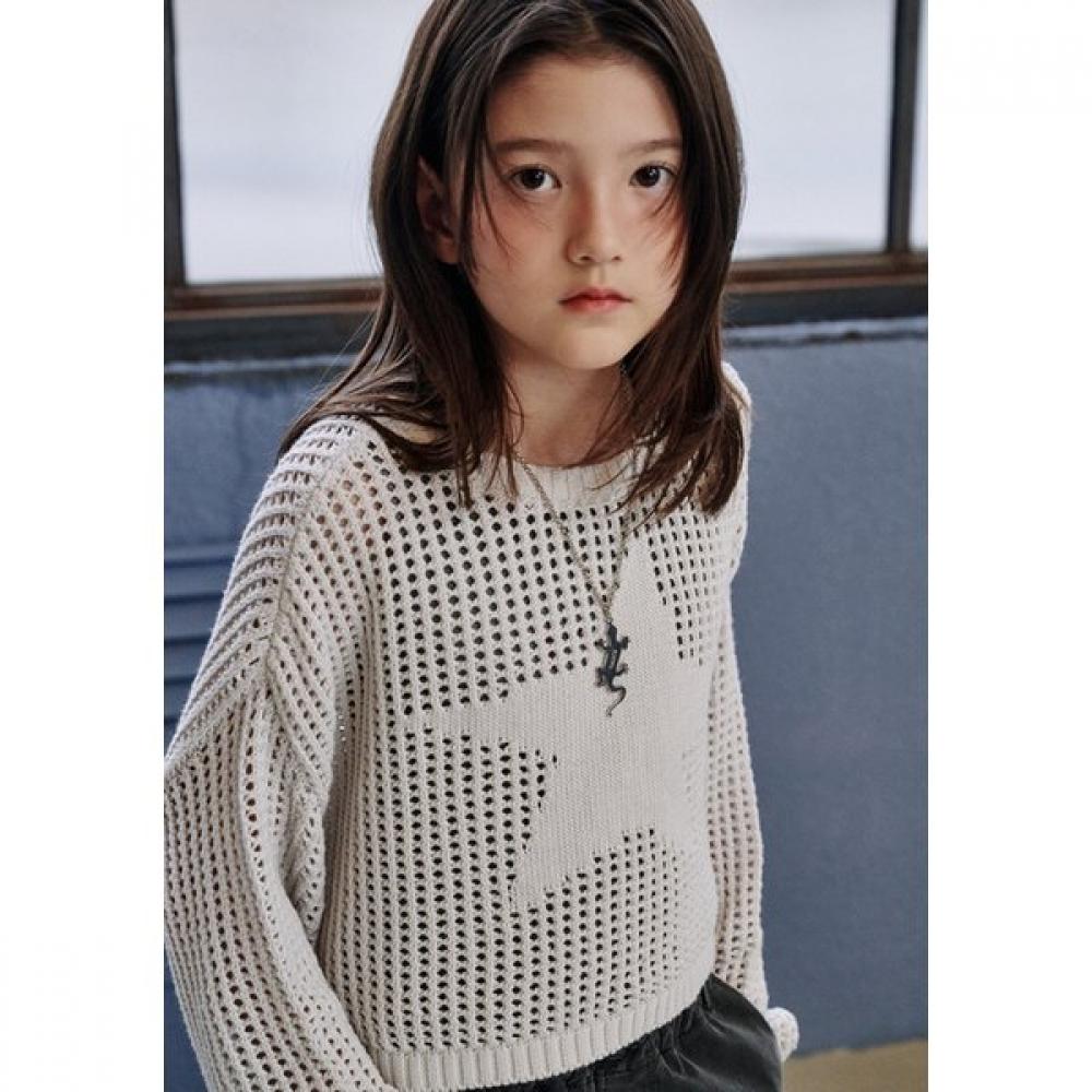 Bluetail Light Gray Star Jacquard Mesh Crop Knit Aaa4sw02lg