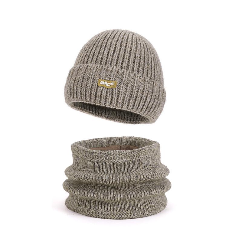 Winter Outdoor Warm Knitted Wool Hat Men's Fleece Cold-Proof Hat Scarf Two-Piece Set Windproof Ear Protection Cap