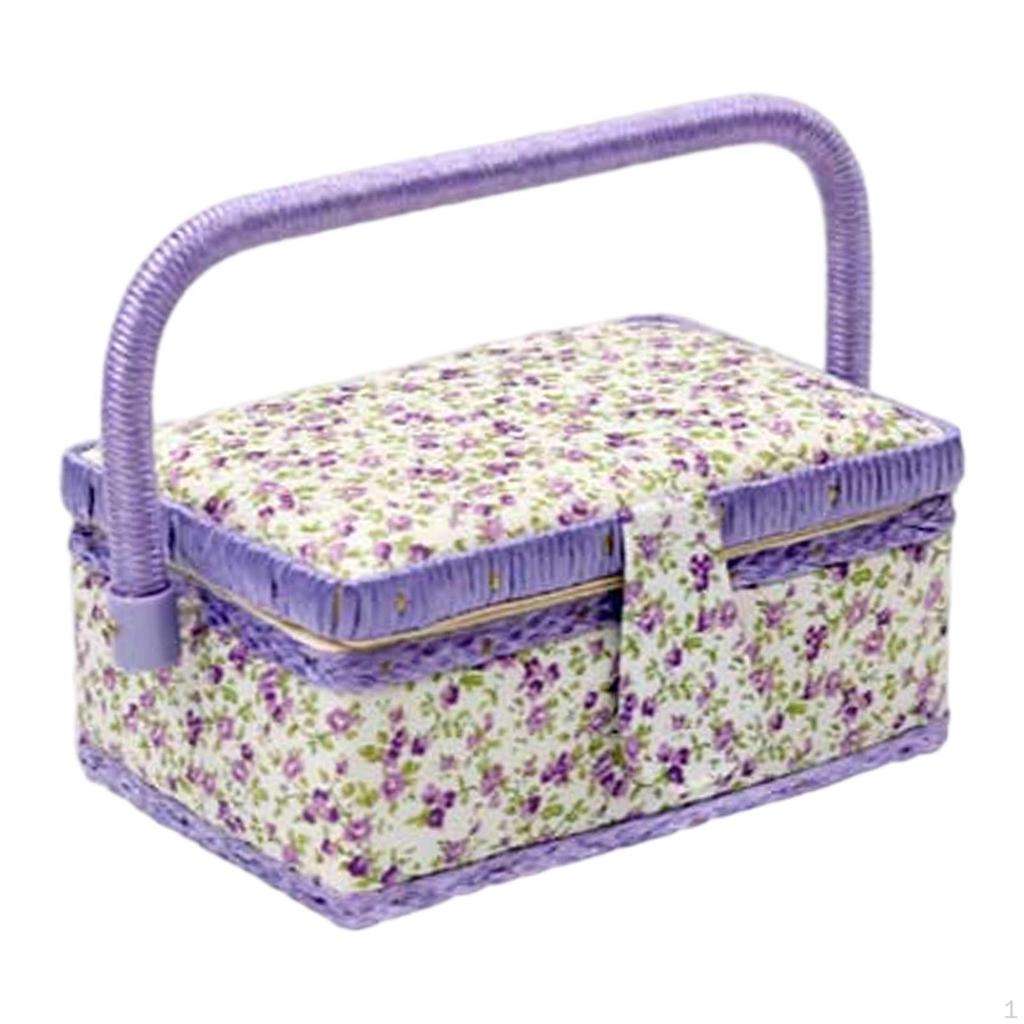 Hand Sewing Basket with Carry Handle 19x13x10cm for Essentials Handheld Accessories Thread